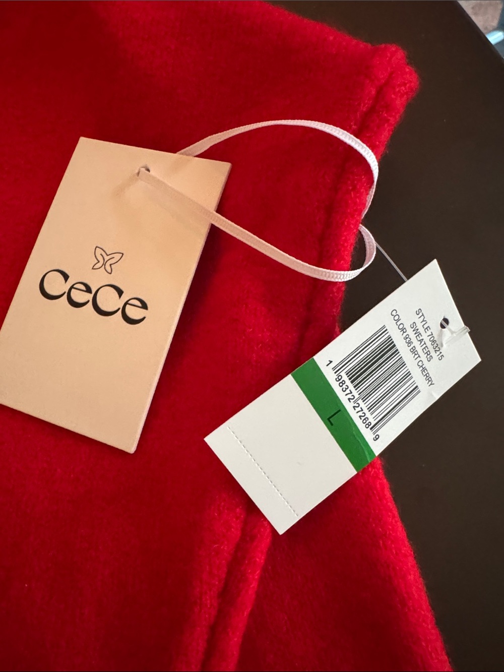 CeCe Red Crewneck Sweater with Rhinestone "Love" Script - Picture 2 of 7
